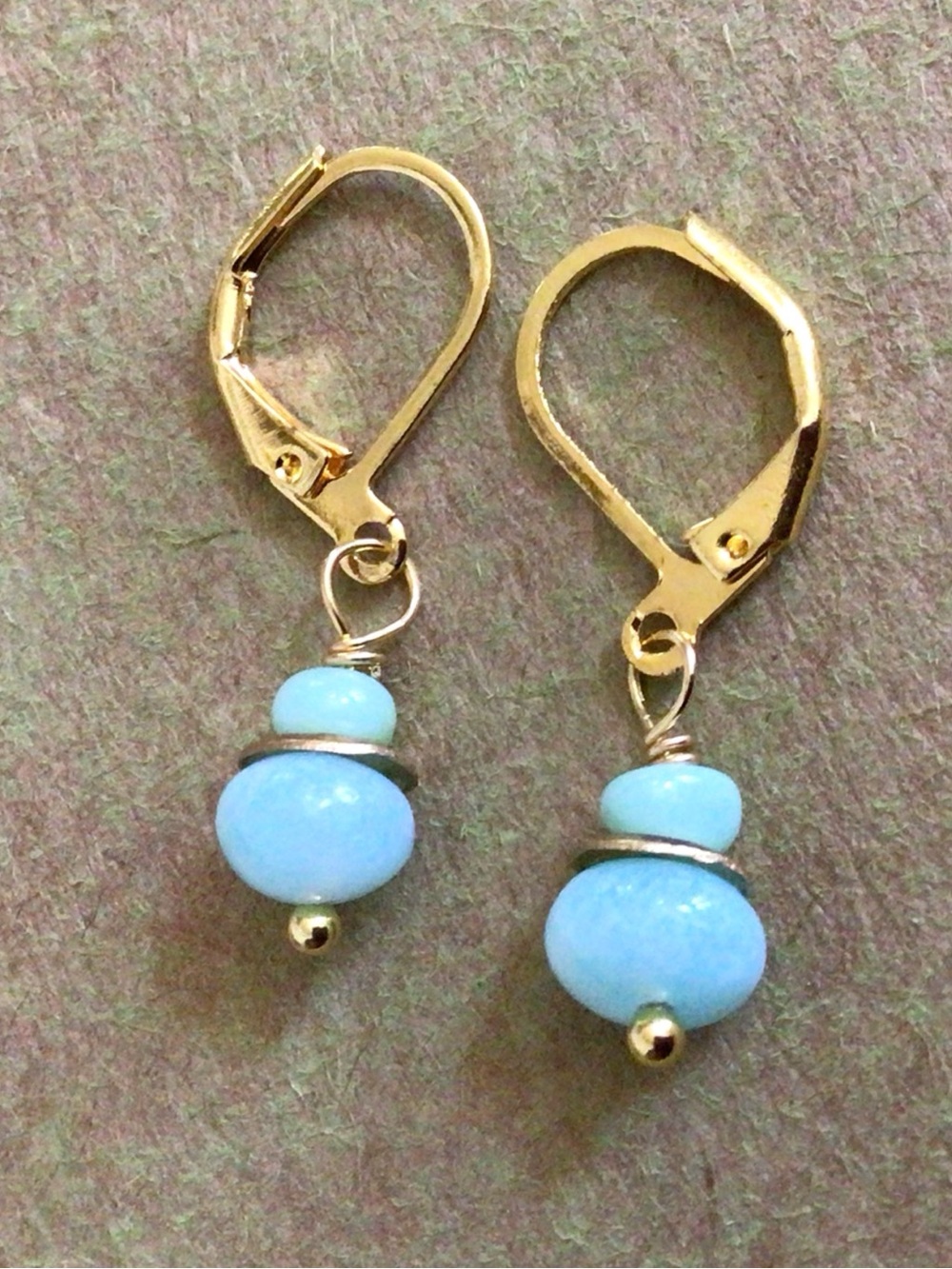 Shaded Blue Opal Amazonite Gold Plated Earrings Sundance Charm